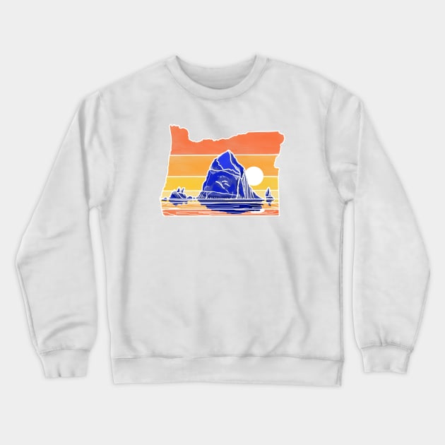 Haystack Rock Cannon Beach Color Block Crewneck Sweatshirt by FernheartDesign